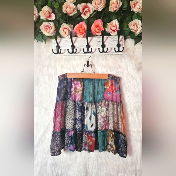 Young Threads Boho Patchwork Chiffon Layered Mini Skirt - Picture 3 of 6